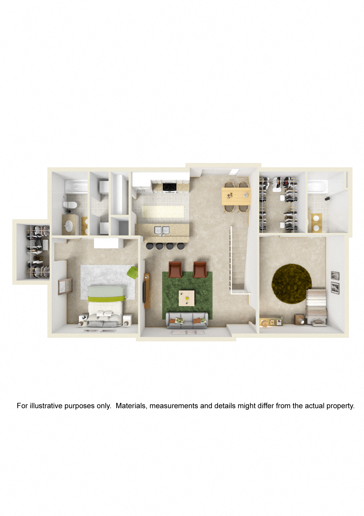 Floor plan for 2 beds, 2 baths, 1110 sqft